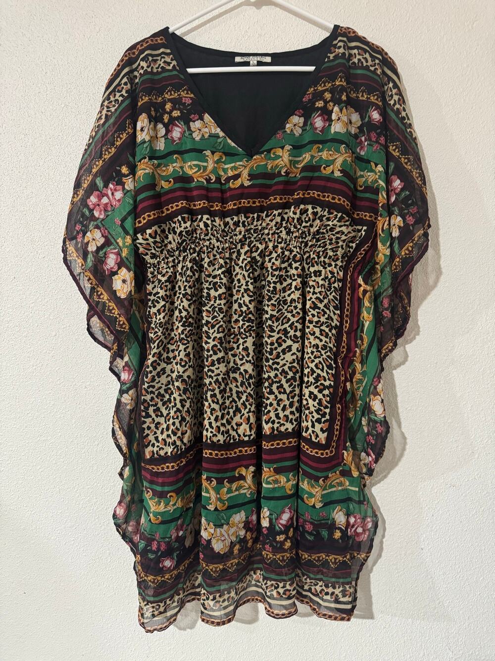 Speed Control New York Mixed-Print Kaftan Tunic Blouse, Size L Concerts Festival